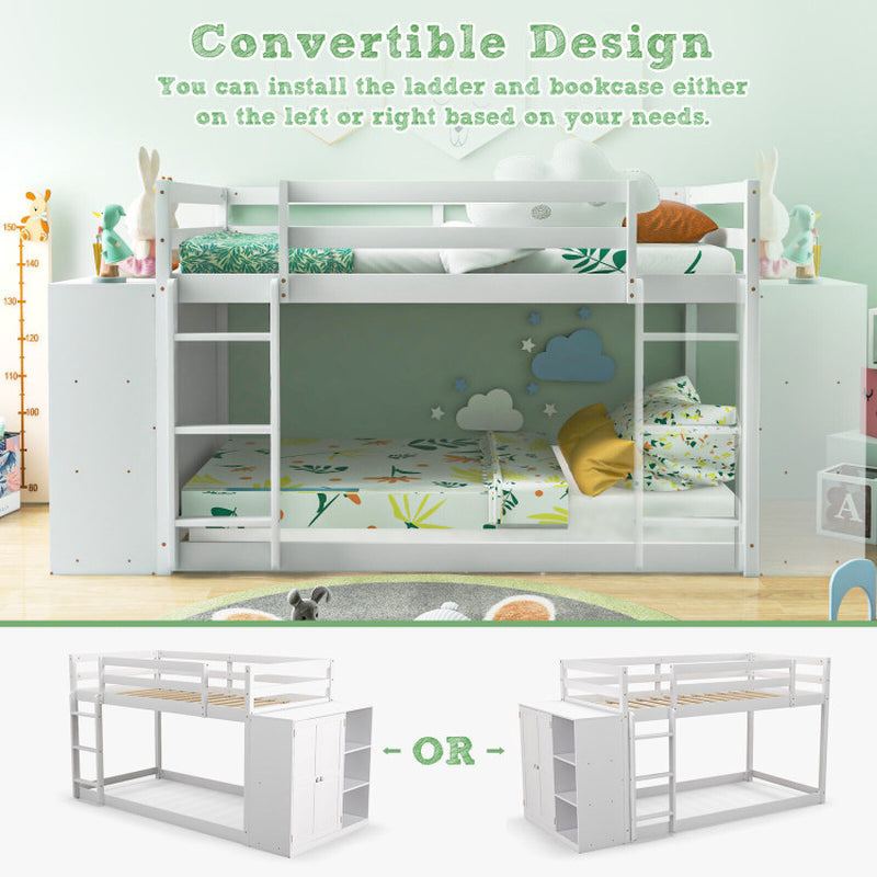 Twin Size Bunk Bed with Convertible Bookcase and Ladder