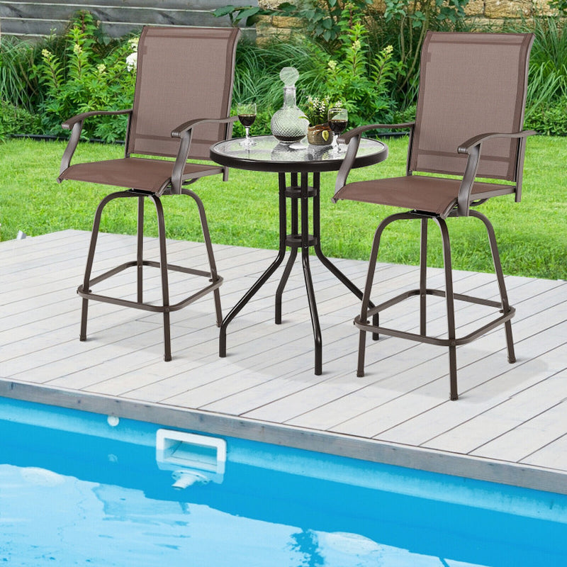 2 Pieces 360 Rotating Bar Stool Set with Armrests for Patio