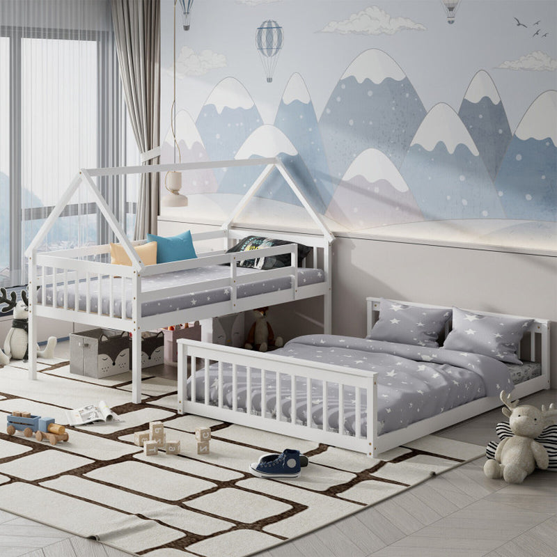 Twin over Full House Bunk Bed with Ladder and Guardrails