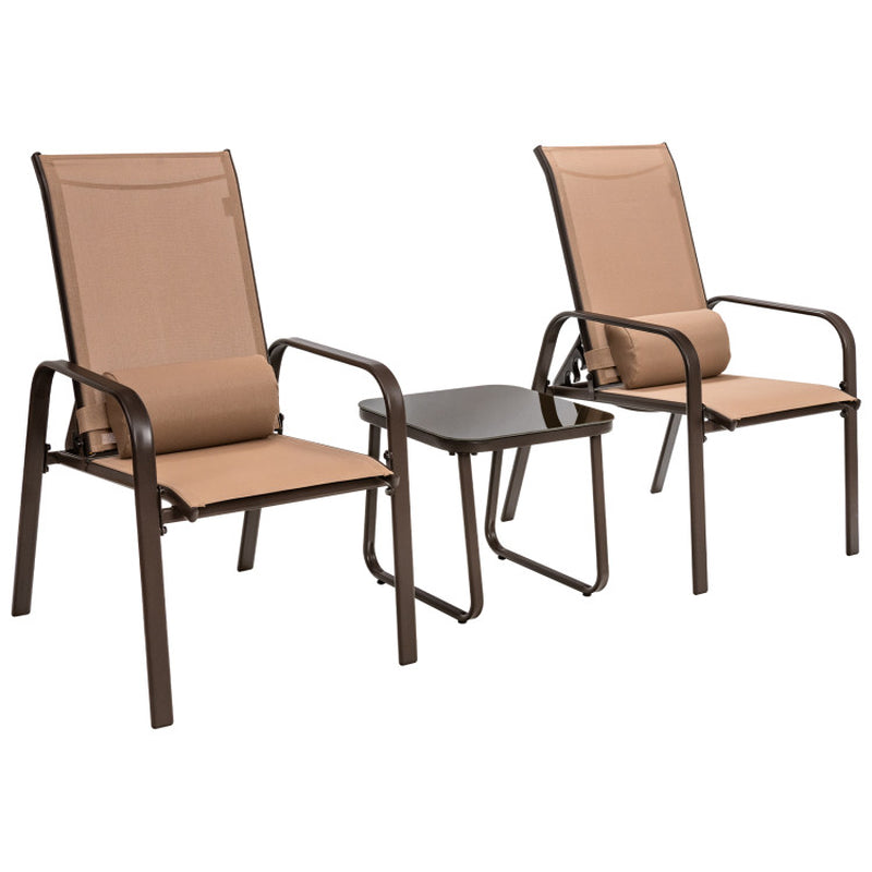 3 Pieces Stackable Patio Bistro Conversation Set with Adjustable Backrest