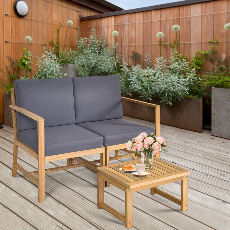 3-In-1 Acacia Wood Loveseat with Separable Coffee Table