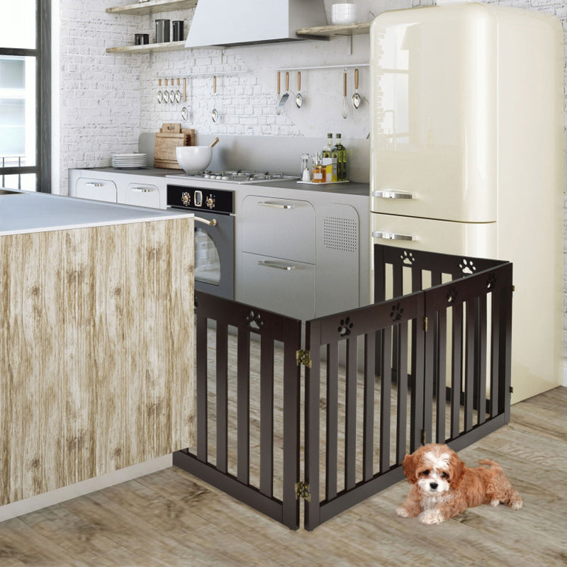 24 Inch Folding Wooden Freestanding Pet Gate Dog Gate with 360° Hinge