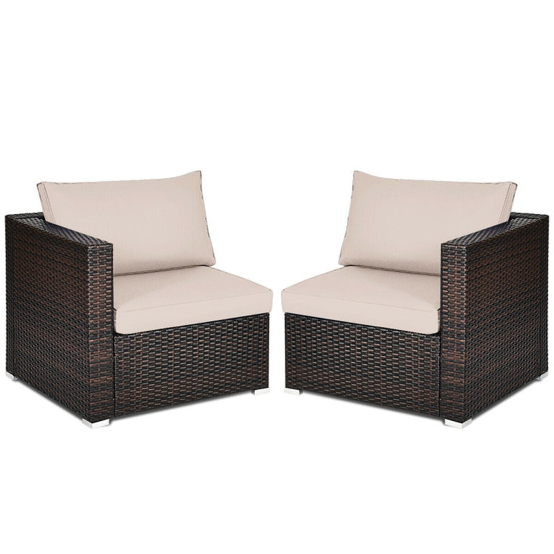 2 Pieces Patio Rattan Sectional Conversation Sofa Set