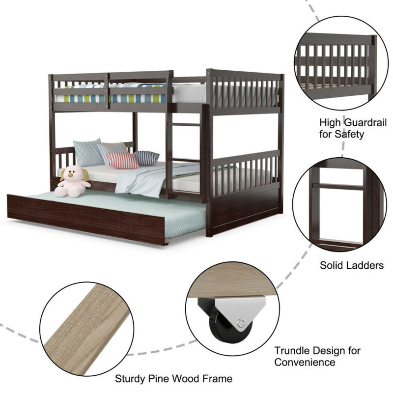 Full over Full Bunk Bed Platform Wood Bed with Ladder