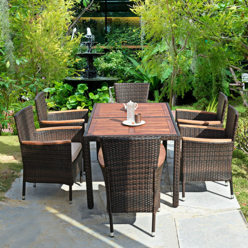7 Pieces Garden Dining Patio Rattan Set with Cushions