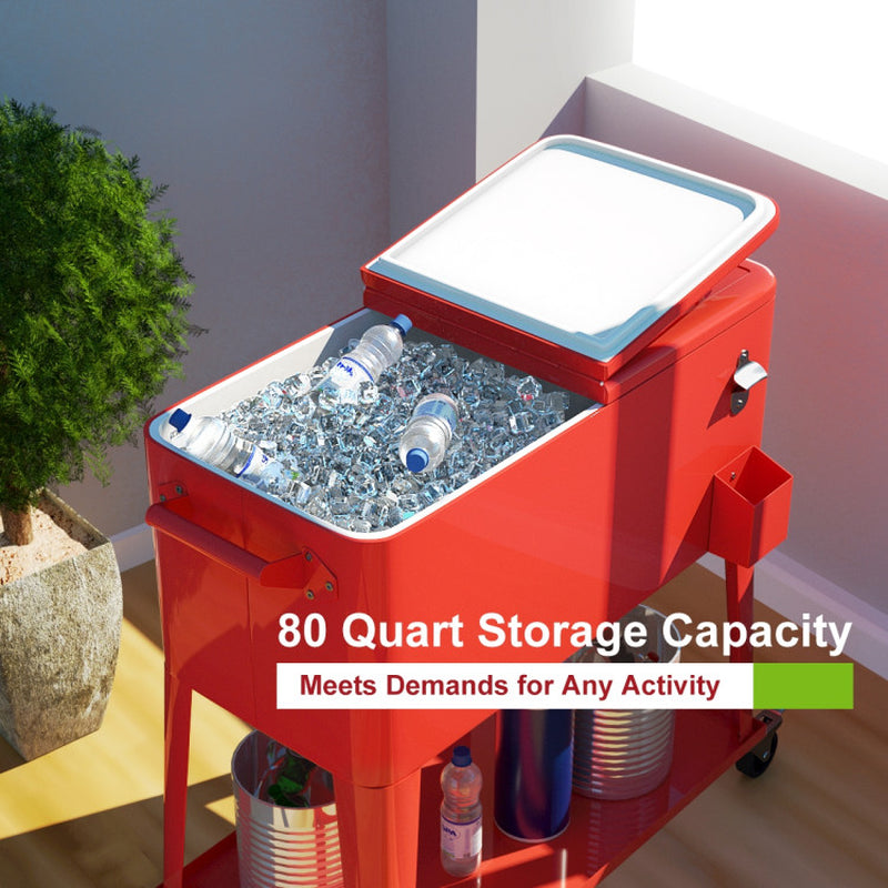 80 Quart Outdoor Patio Rolling Steel Construction Cooler