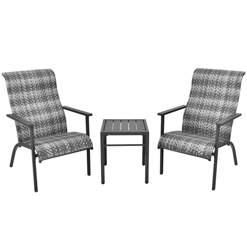 3 Pieces Patio Rattan Bistro Set with High Backrest and Armrest
