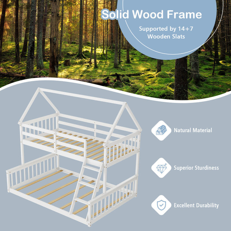 Twin over Full House Bunk Bed with Ladder and Guardrails
