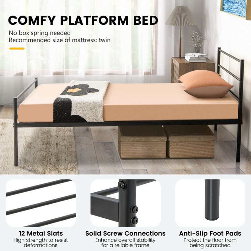 Twin Size Metal Bed Frame Platform with Headboard