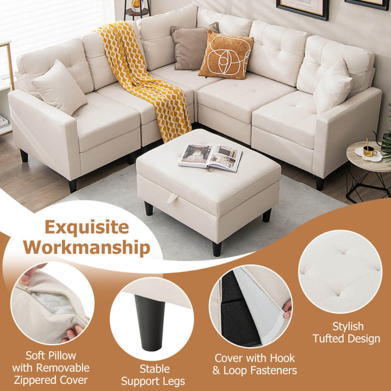 L-Shaped Sectional Corner Sofa Set with Storage Ottoman