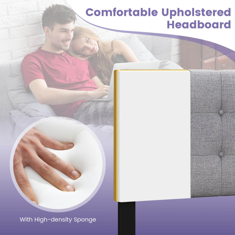 Linen Upholstered Headboard with Solid Rubber Wood Legs