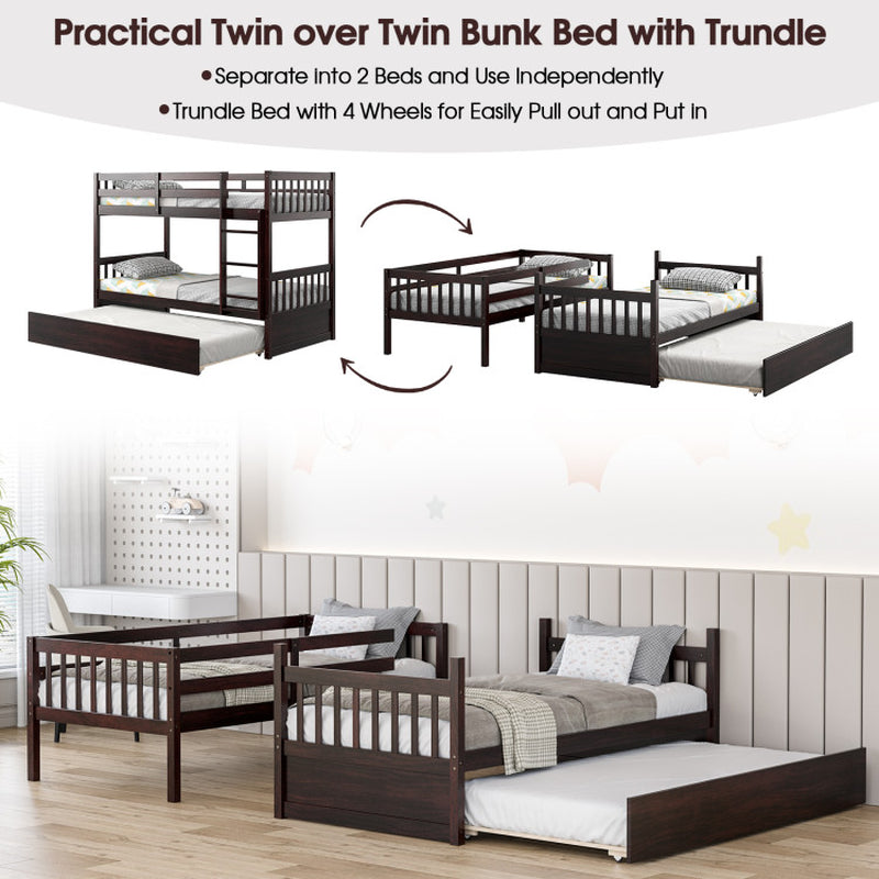 Twin over Twin Bunk Bed with Pull-Out Trundle and Ladder