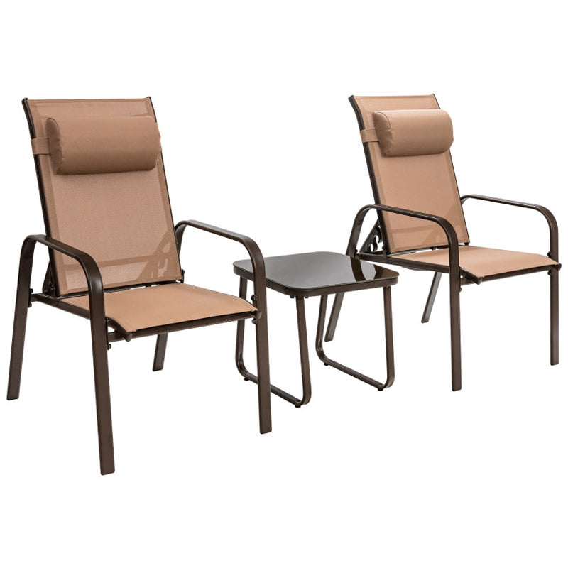 3 Pieces Stackable Patio Bistro Conversation Set with Adjustable Backrest