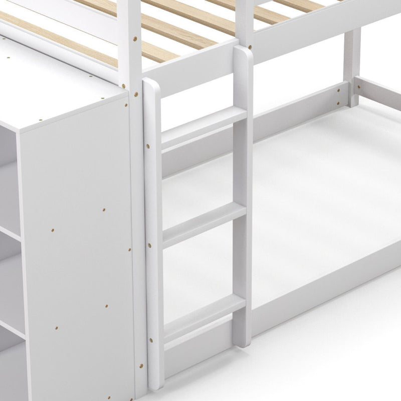 Twin Size Bunk Bed with Convertible Bookcase and Ladder