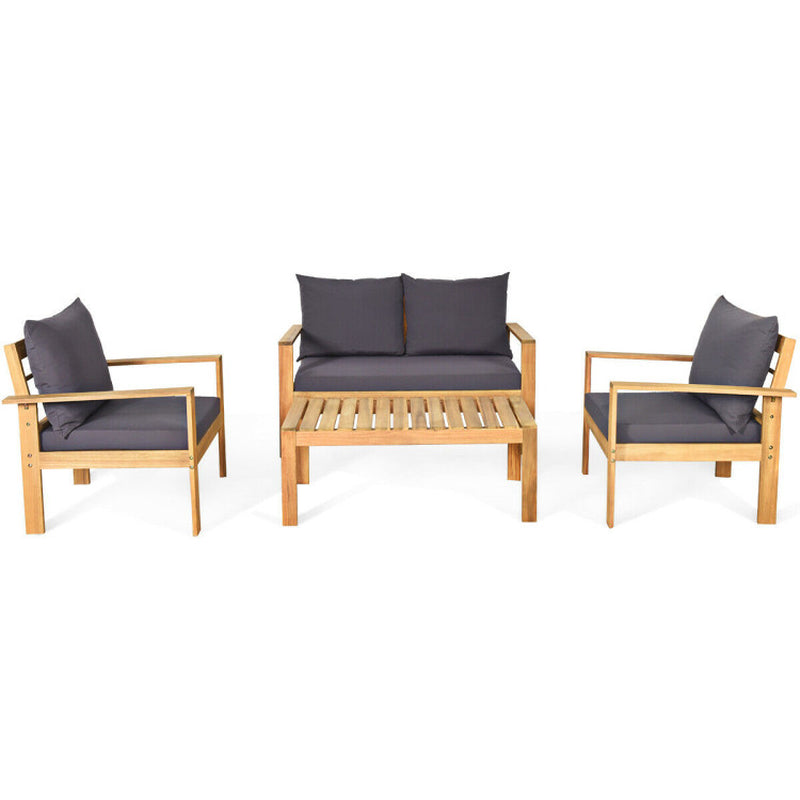 Outdoor 4 Pieces Acacia Wood Chat Set with Water Resistant Cushions