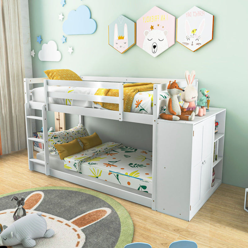Twin Size Bunk Bed with Convertible Bookcase and Ladder