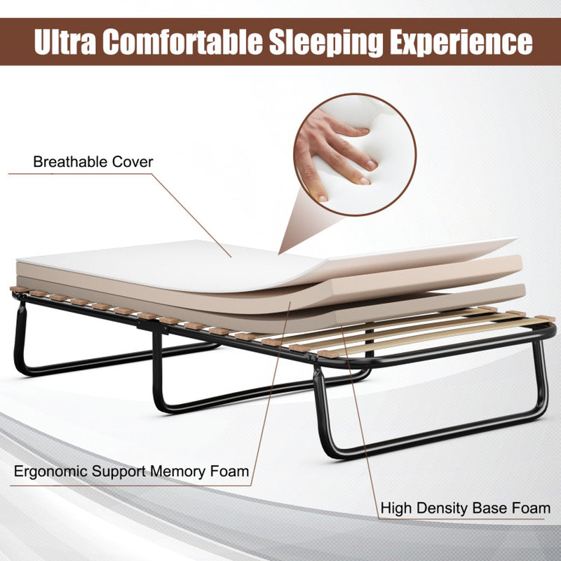 Made in Italy Twin Size Folding Guest Bed with Memory Foam Mattress