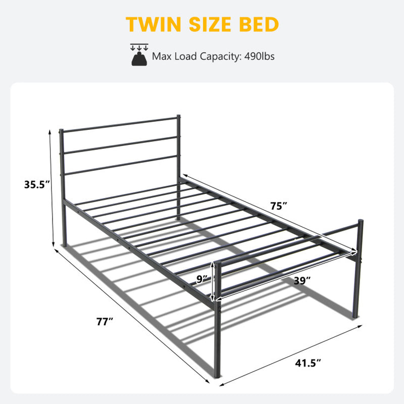 Twin Size Metal Bed Frame Platform with Headboard