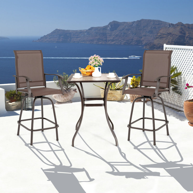 2 Pieces 360 Rotating Bar Stool Set with Armrests for Patio