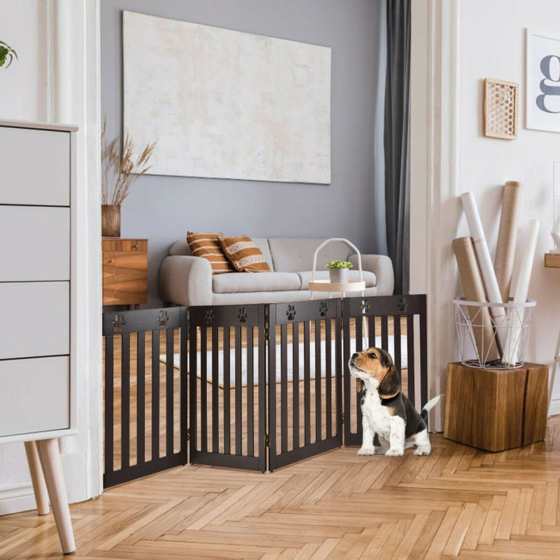 24 Inch Folding Wooden Freestanding Pet Gate Dog Gate with 360° Hinge