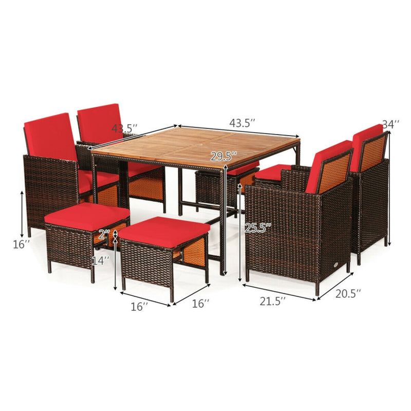 9 Pieces Patio Rattan Dining Cushioned Chairs Set