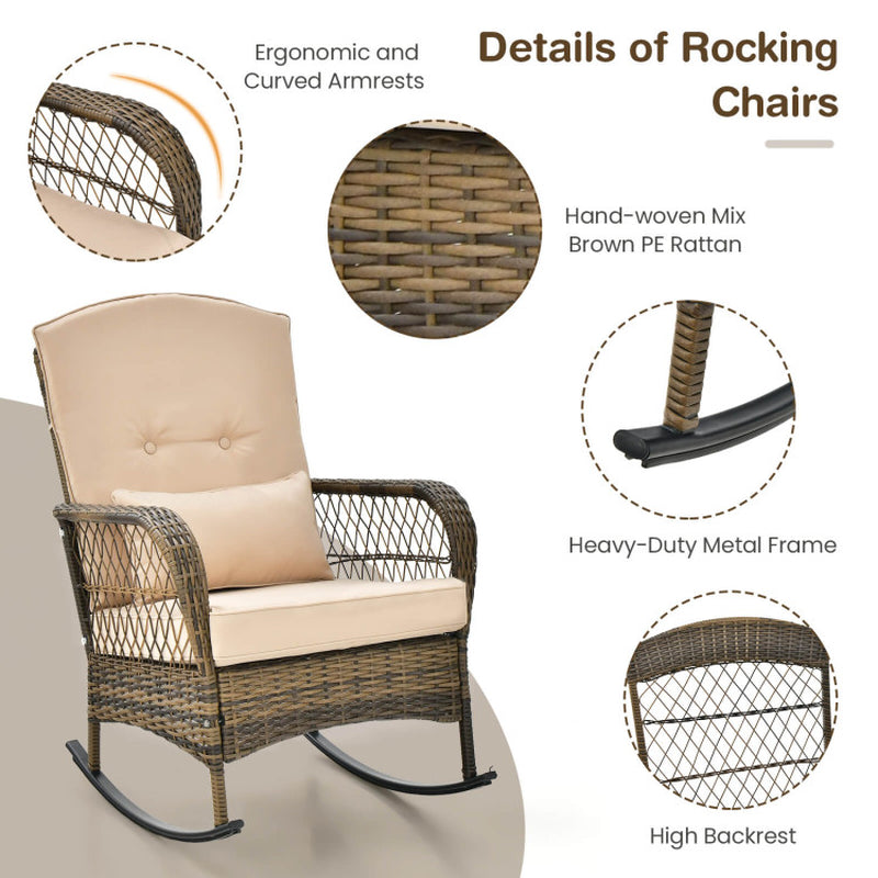 3 Pieces Outdoor Hand-Woven PE Rattan Conversation Set with Tempered Glass Side Table