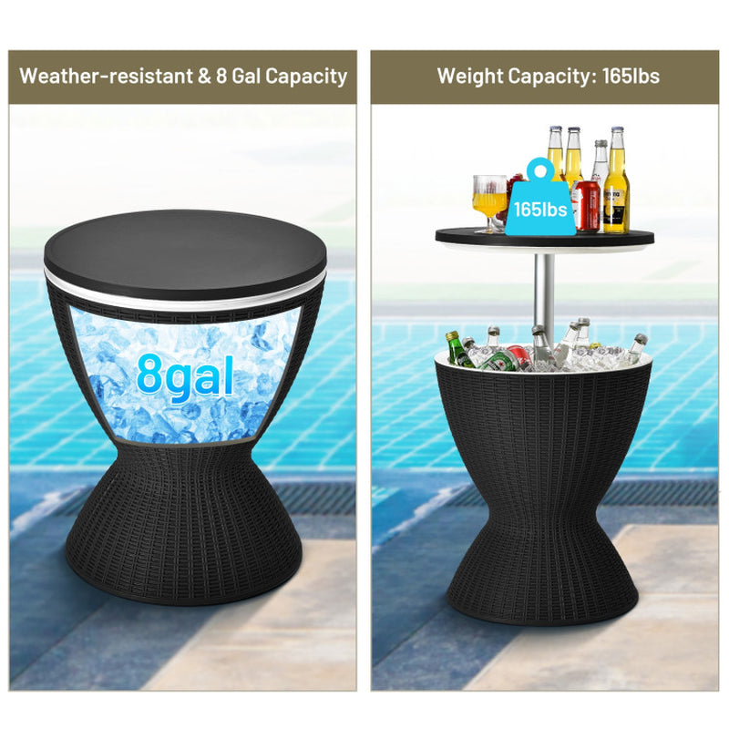 3 Pieces Outdoor Rattan Bar Table with Extendable Tabletop