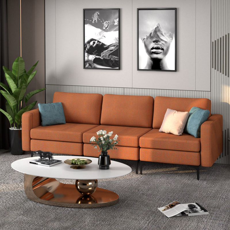 3-Seat Sectional Sofa Couch with Armrest Magazine Pocket and Metal Leg