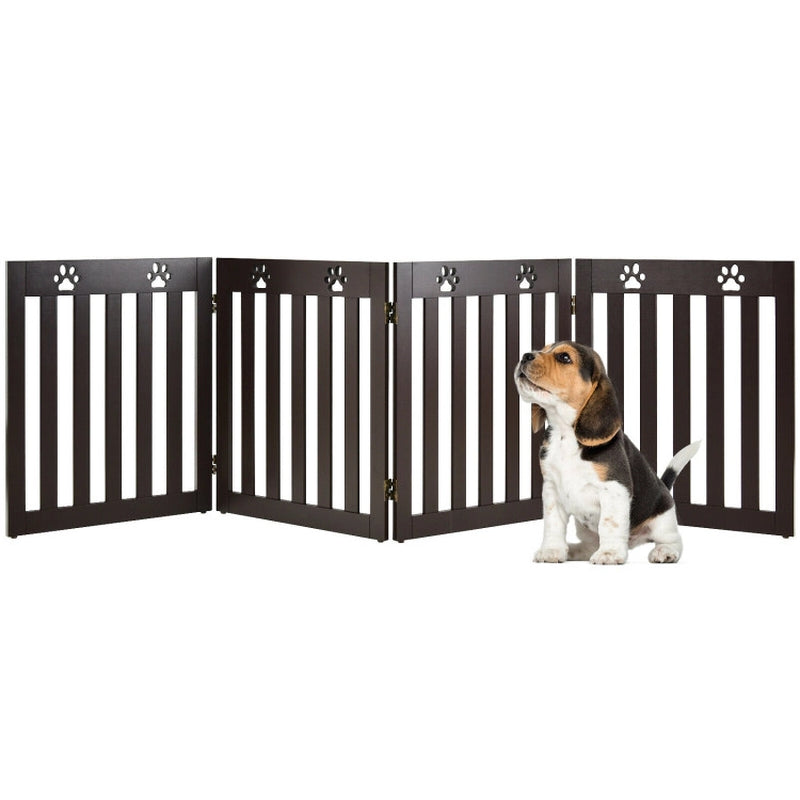 24 Inch Folding Wooden Freestanding Pet Gate Dog Gate with 360° Hinge