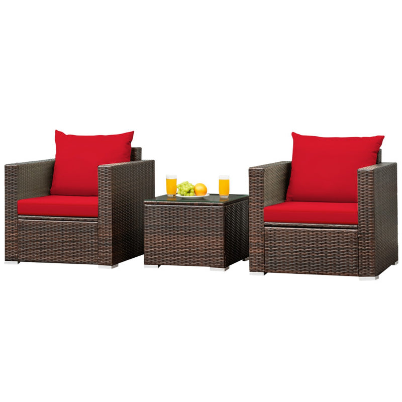 3 Pieces Patio Conversation Rattan Furniture Set with Cushion