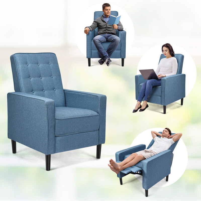 Modern Fabric Push-Back Recliner Chair with Button-Tufted Back and Thick Cushion