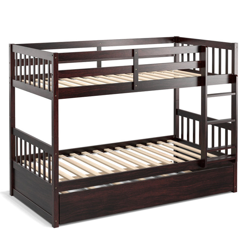 Twin over Twin Bunk Bed with Pull-Out Trundle and Ladder