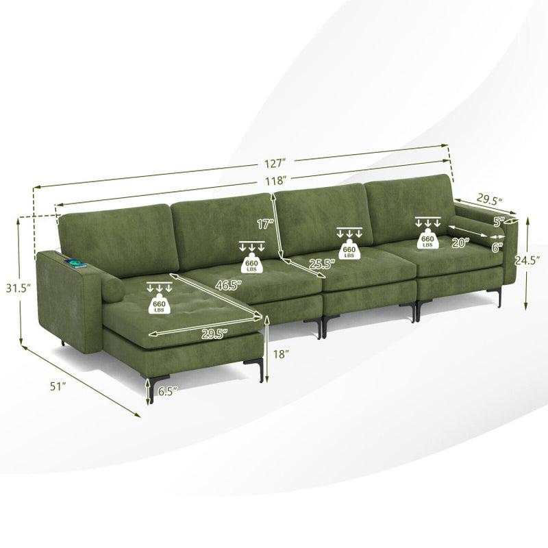 Modular L-Shaped 4-Seat Sectional Sofa with Reversible Chaise