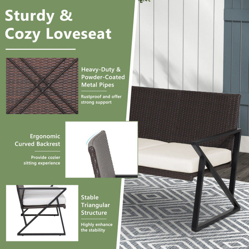 4 Pieces Rattan Patio Rocking Furniture Set with Loveseat and Coffee Table