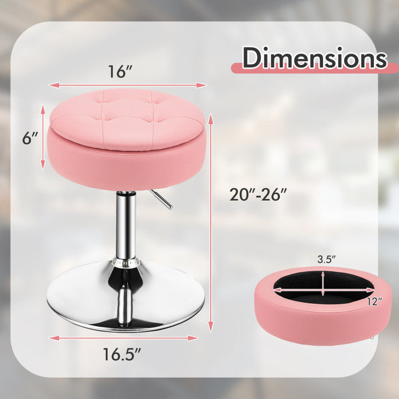 Adjustable 360° Swivel Storage Vanity Stool with Removable Tray