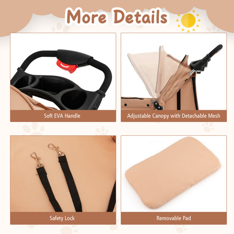 Foldable 4-Wheel Pet Stroller with Storage Basket