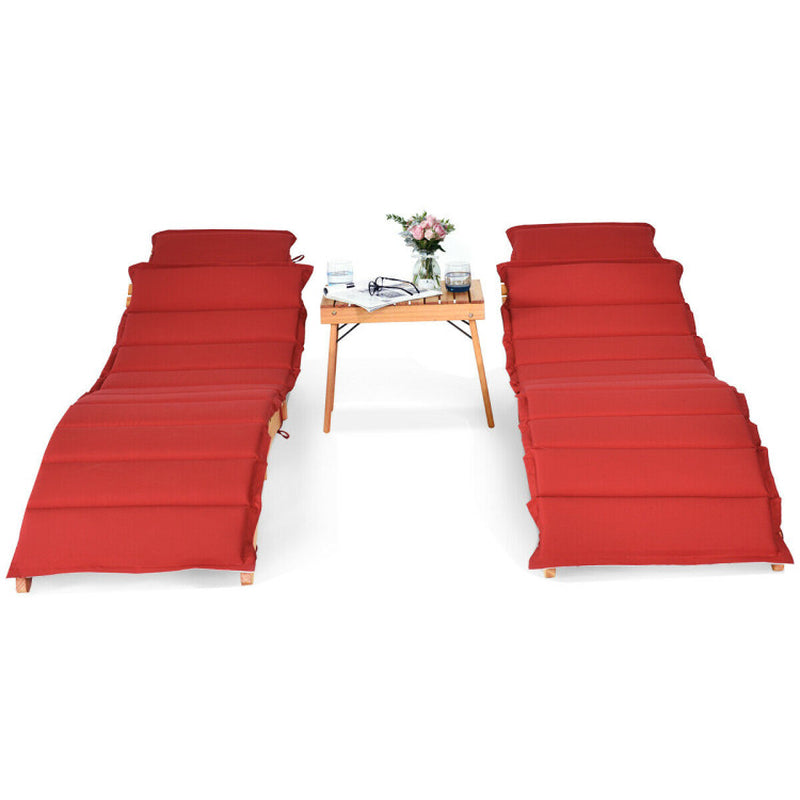 3 Pieces Folding Patio Eucalyptus Wood Lounge Chair Set with Foldable Side Table