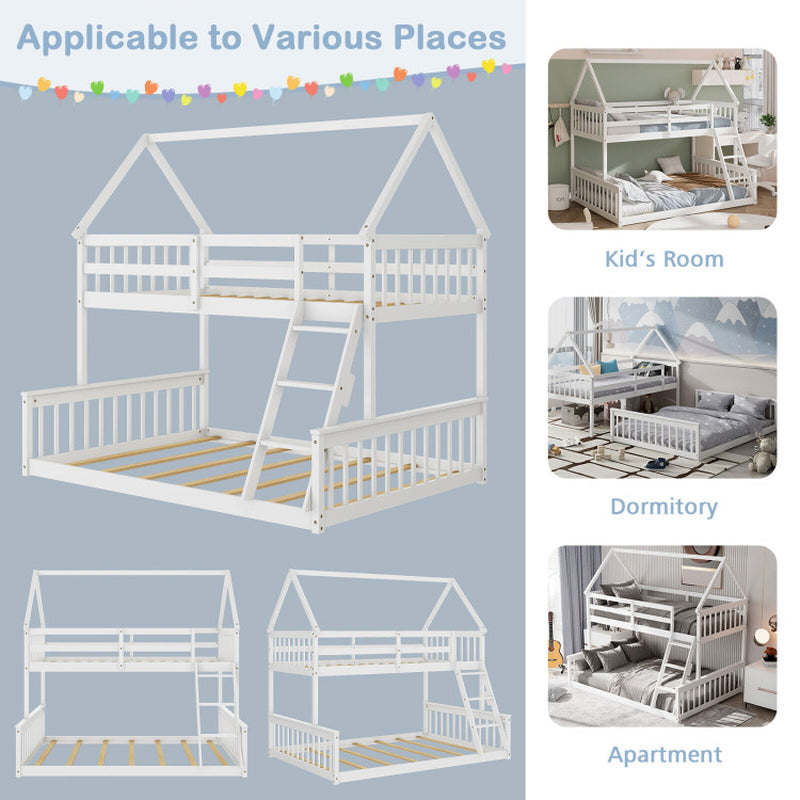 Twin over Full House Bunk Bed with Ladder and Guardrails