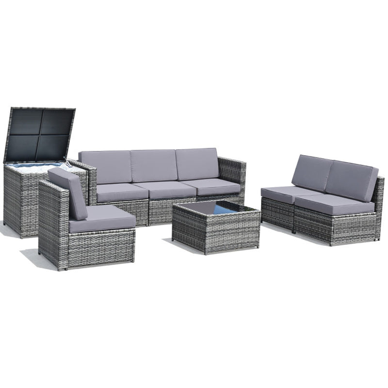 8 Pieces Wicker Sofa Rattan Dining Set Patio Furniture with Storage Table