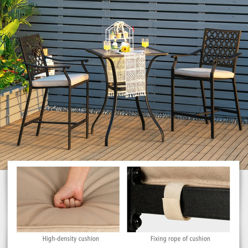 2 Pieces Patiojoy Patio Bar Stool with Height Cushion and Armrest