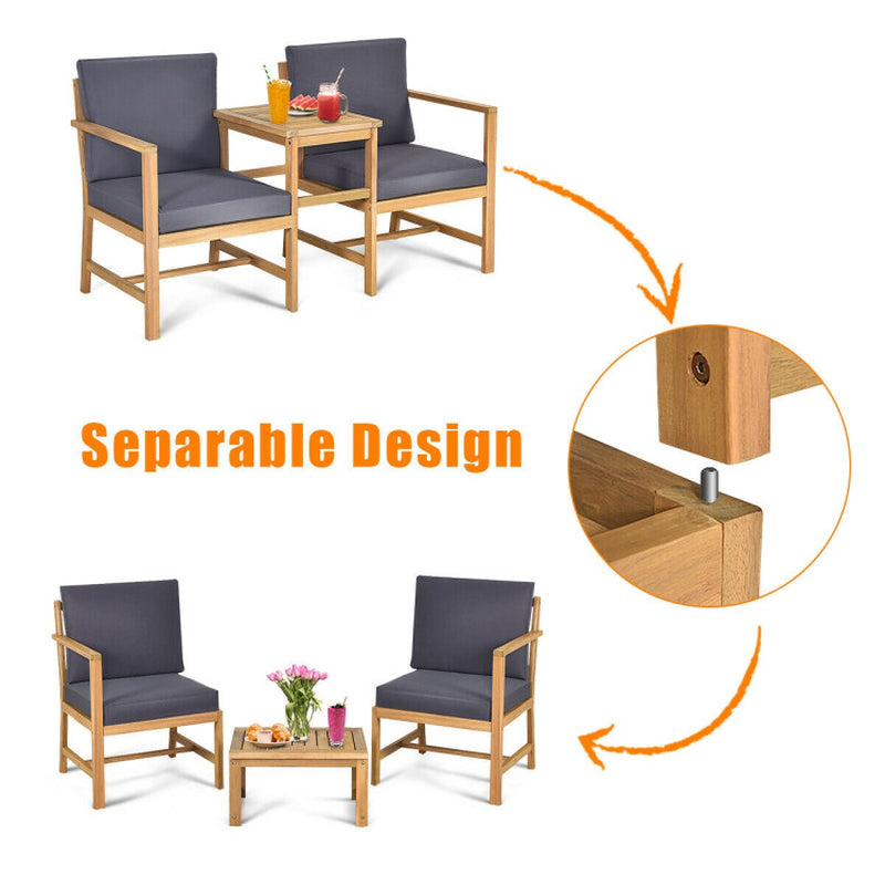 3-In-1 Acacia Wood Loveseat with Separable Coffee Table