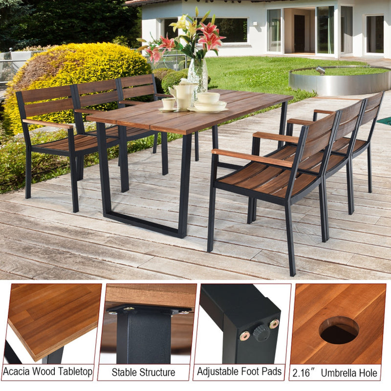 7 Pieces Patented Outdoor Patio Dining Table Set with Hole