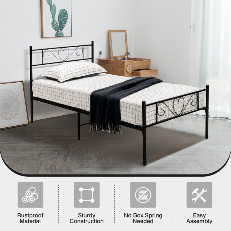 Twin XL Metal Bed Frame with Heart-Shaped Headboard