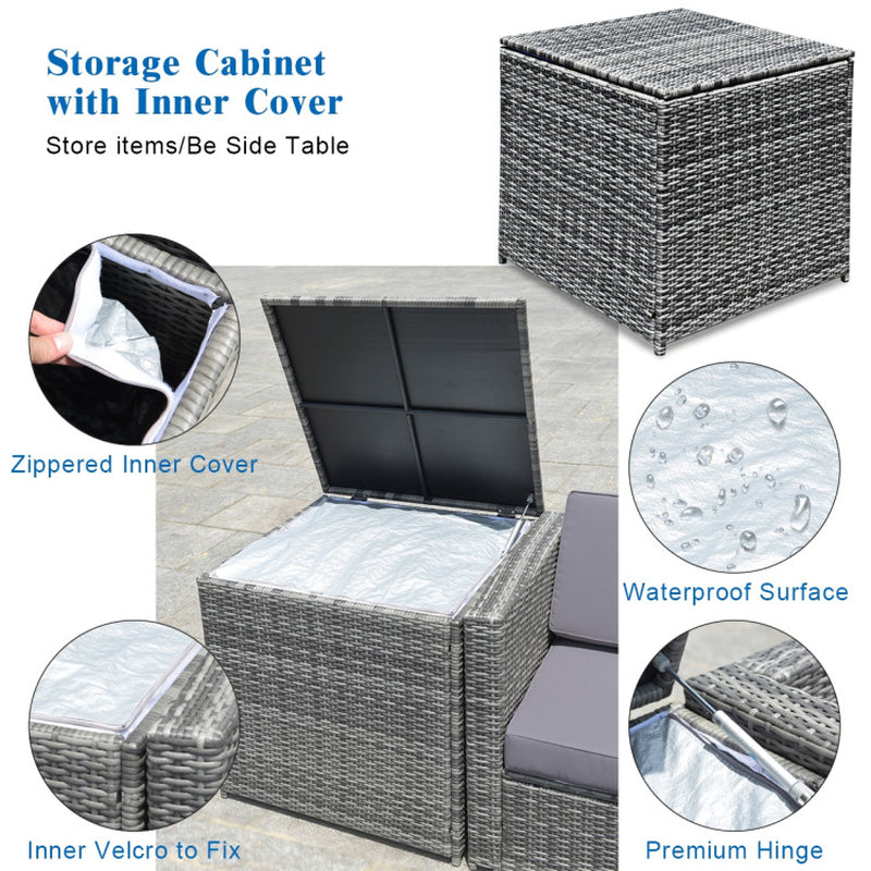 8 Pieces Wicker Sofa Rattan Dining Set Patio Furniture with Storage Table