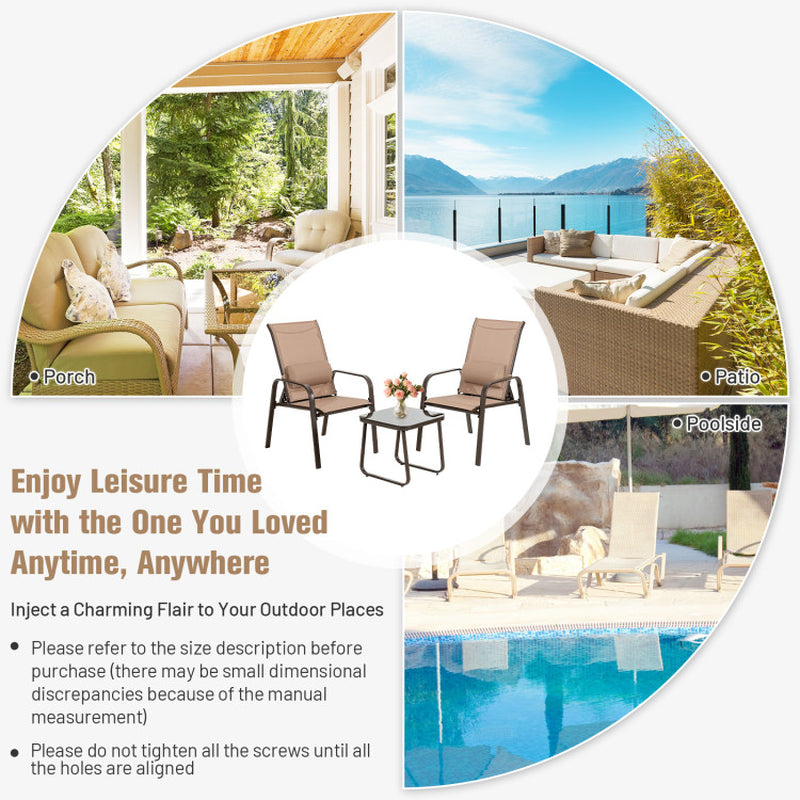3 Pieces Stackable Patio Bistro Conversation Set with Adjustable Backrest