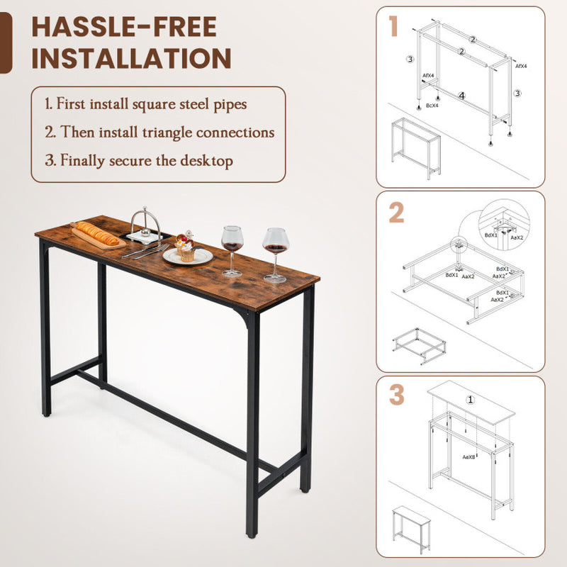 48 Inch Industrial Pub Dining Table with Steel Frame