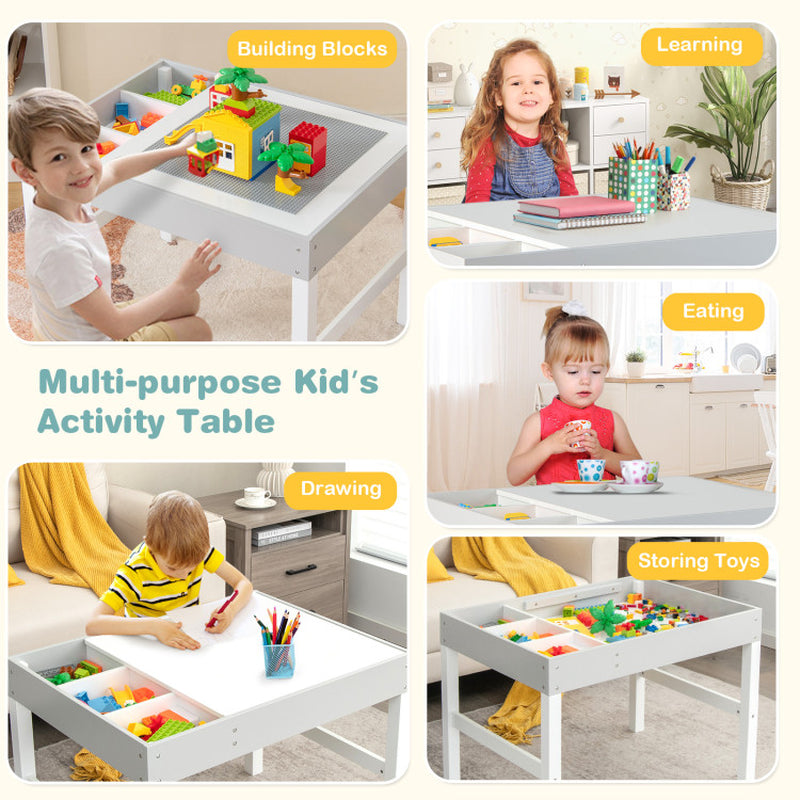 3 in 1 Wooden Kids Table with Storage and Double-Sided Tabletop