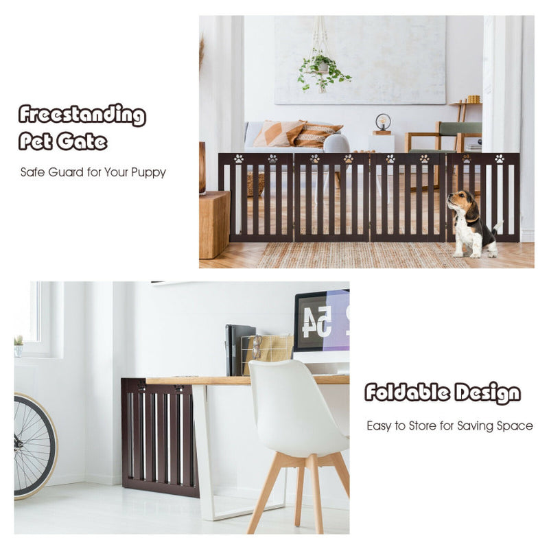 24 Inch Folding Wooden Freestanding Pet Gate Dog Gate with 360° Hinge