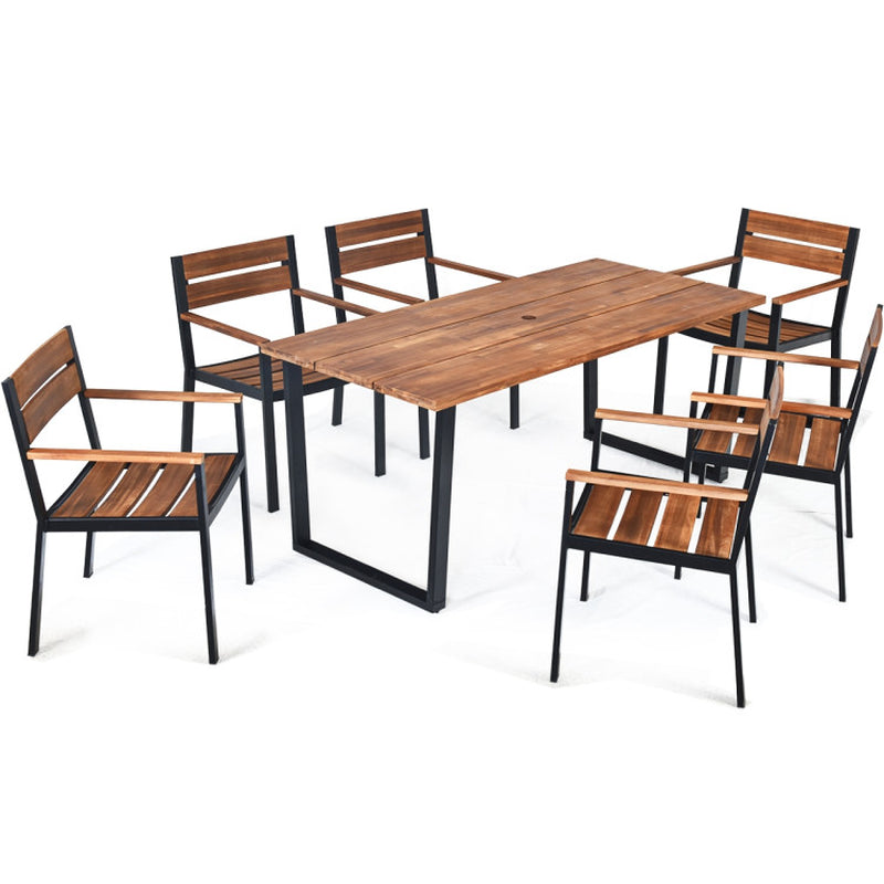 7 Pieces Patented Outdoor Patio Dining Table Set with Hole