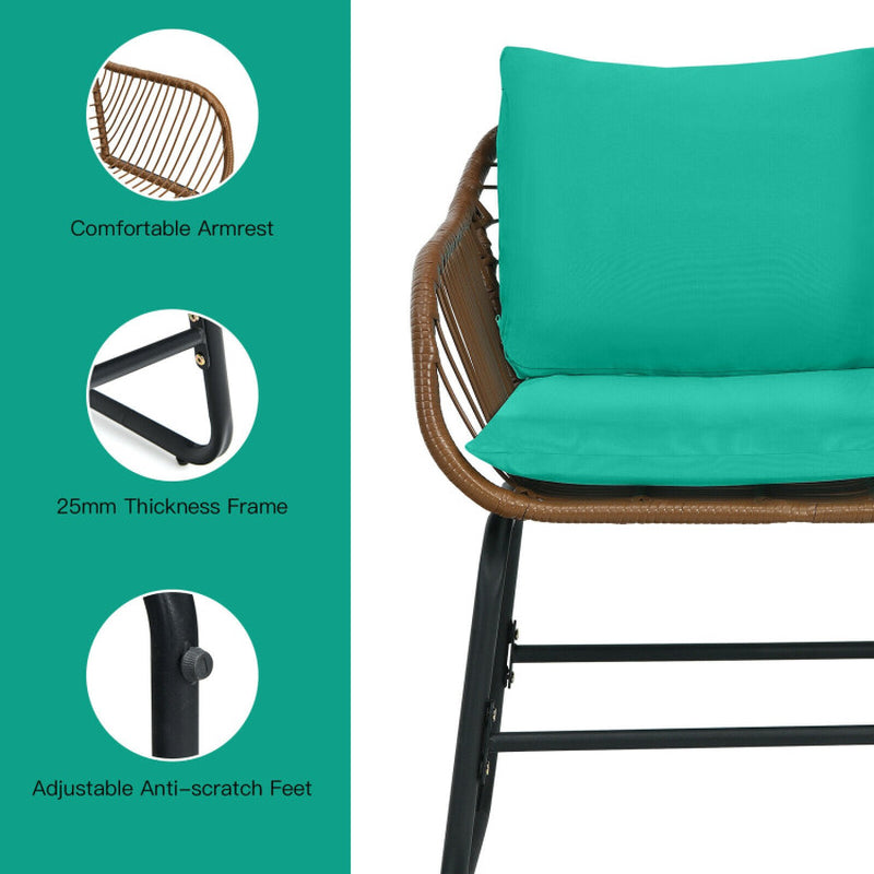 3 Pieces Patio Rattan Bistro Set with Cushions and Glass Table